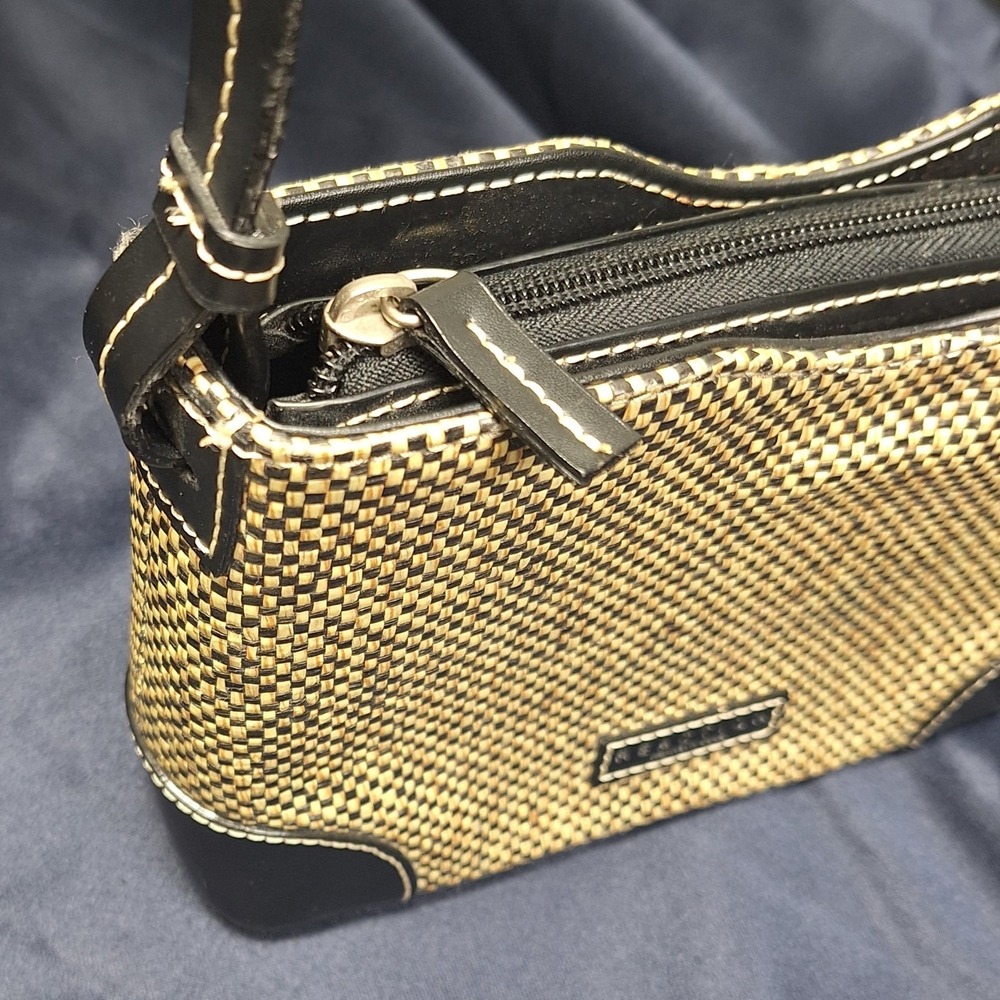 REACTION Kenneth Cole Purse Handbag Black & Tan Straw 7.5 x 6.5" Mini Small EUC - Picture 2 of 10